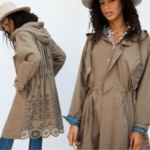 Anthropologie Othilia Harriet Embroidered Utility Coat taupe XS NWT